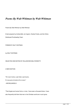Poems by Walt Whitman by Walt Whitman&lt;/H1&gt;