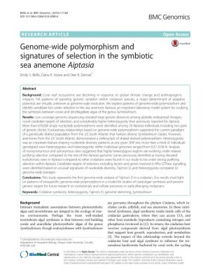 Genome-Wide Polymorphism and Signatures of Selection in the Symbiotic Sea Anemone Aiptasia Emily S