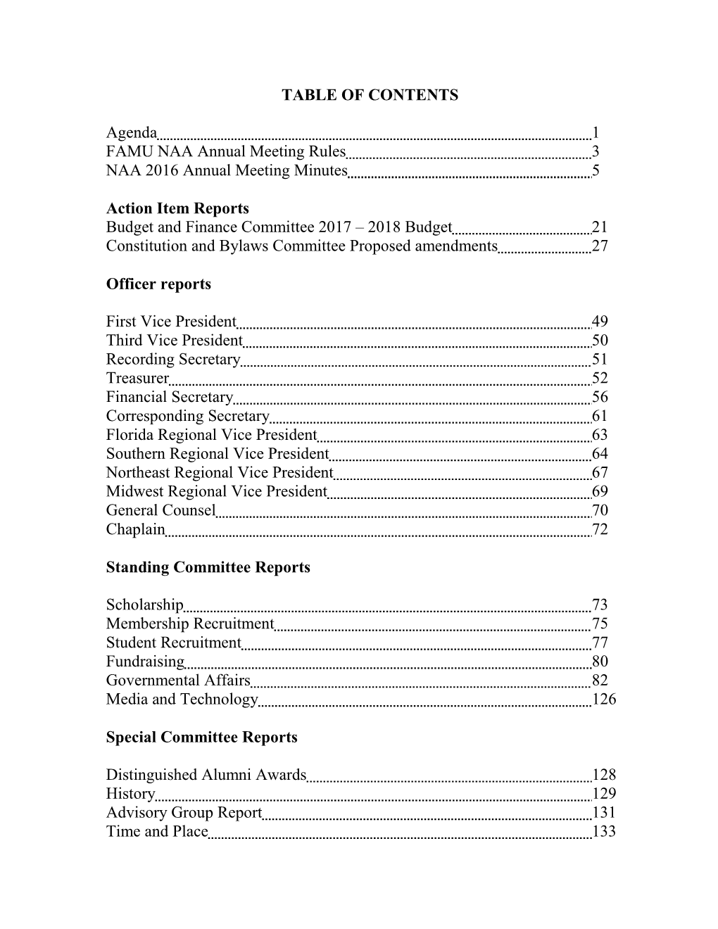 TABLE of CONTENTS Agenda 1 FAMU NAA Annual Meeting Rules