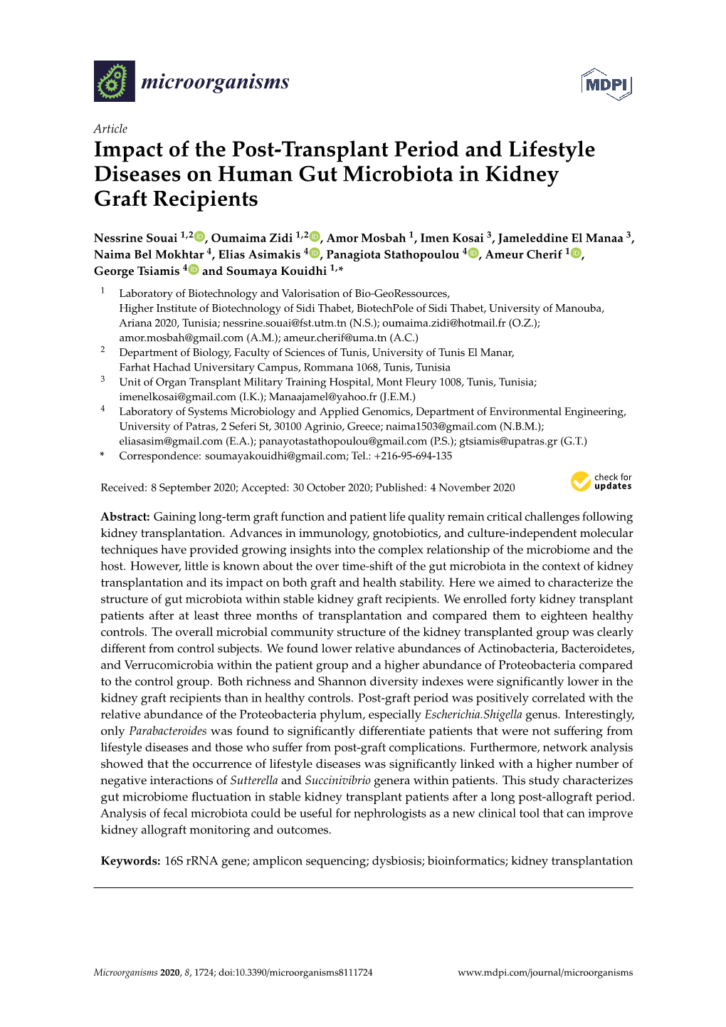 Impact of the Post-Transplant Period and Lifestyle Diseases on Human Gut Microbiota in Kidney Graft Recipients