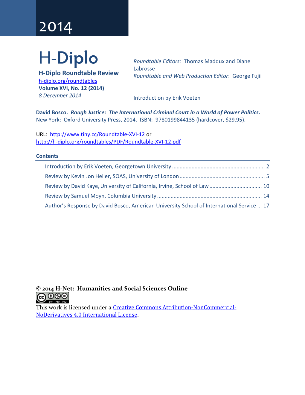 H-Diplo Roundtable, Vol