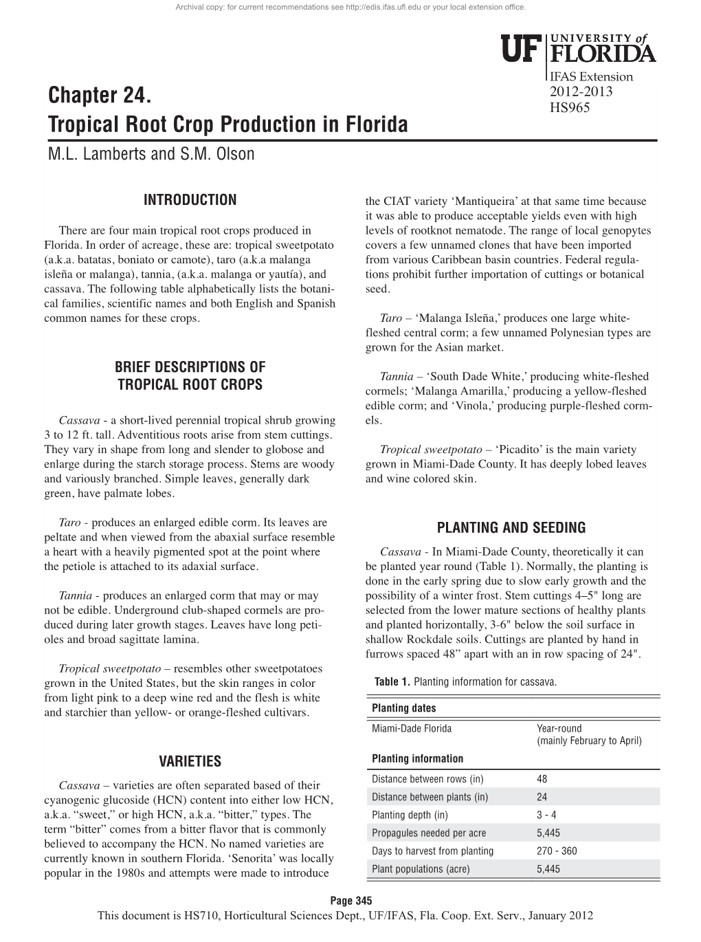 Chapter 24. Tropical Root Crop Production in Florida