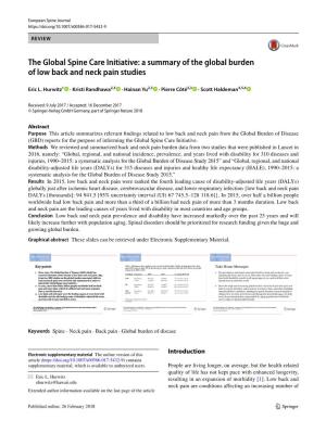 The Global Spine Care Initiative: a Summary of the Global Burden of Low Back and Neck Pain Studies