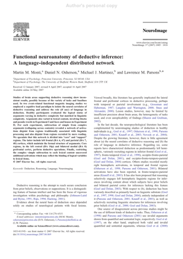 Functional Neuroanatomy of Deductive Inference: a Language-Independent Distributed Network ⁎ Martin M