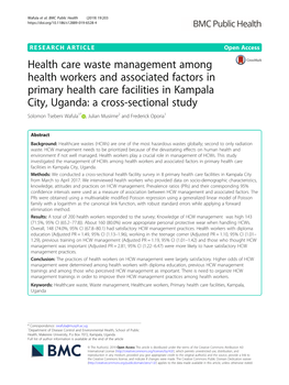 Health Care Waste Management Among Health Workers And