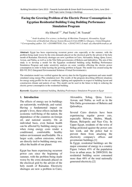 Facing the Growing Problem of the Electric Power Consumption in Egyptian Residential Building Using Building Performance Simulation Program