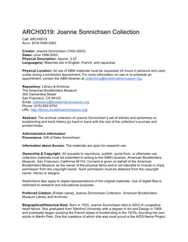 ARCH0019: Joanne Sonnichsen Collection Call: ARCH0019 Accn: 2016.0006.0063