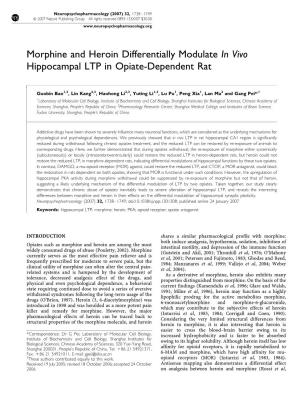 Morphine and Heroin Differentially Modulate in Vivo Hippocampal LTP in Opiate-Dependent Rat