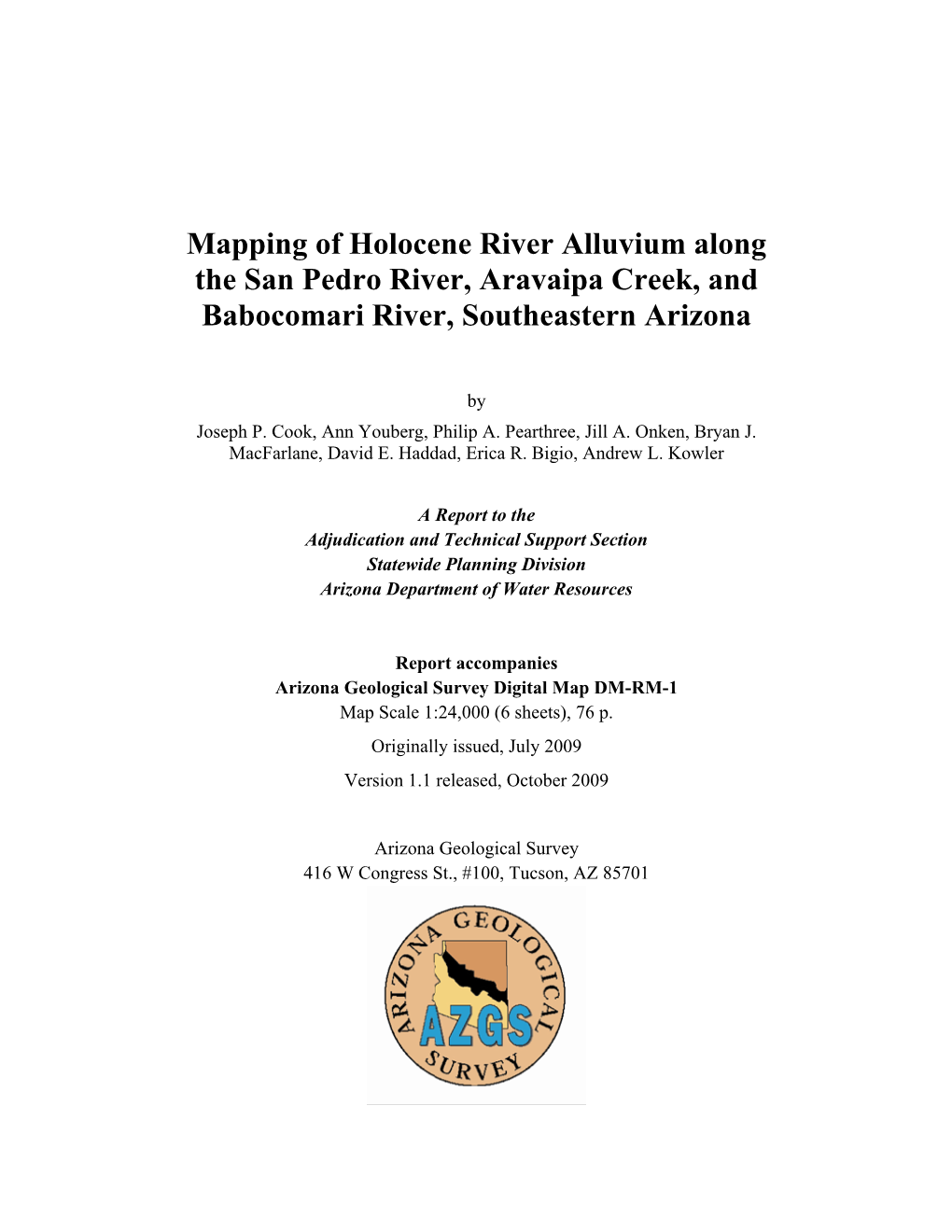 Mapping of Holocene River Alluvium Along the San Pedro River, Aravaipa Creek, and Babocomari River, Southeastern Arizona