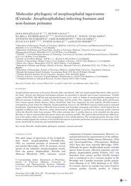 Molecular Phylogeny of Anoplocephalid Tapeworms (Cestoda: Anoplocephalidae) Infecting Humans and Non-Human Primates