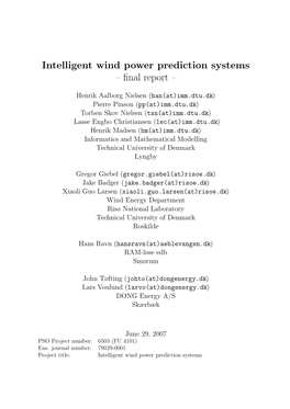 Intelligent Wind Power Prediction Systems – ﬁnal Report –