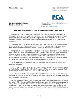 FCA Shares Video Interview with Congressman John Lewis