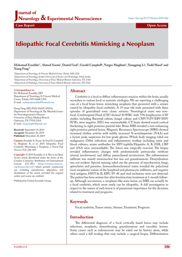 Idiopathic Focal Cerebritis Mimicking a Neoplasm