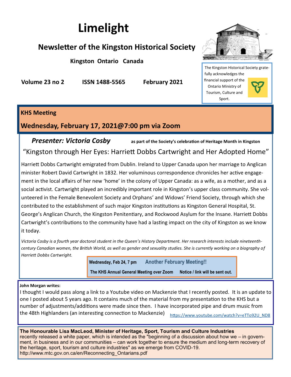 Limelight Newsletter of the Kingston Historical Society