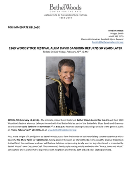DAVID SANBORN RETURNS 50 YEARS LATER Tickets on Sale Friday, February 22Nd 10 AM