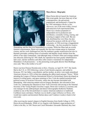 Maya Deren - Biography