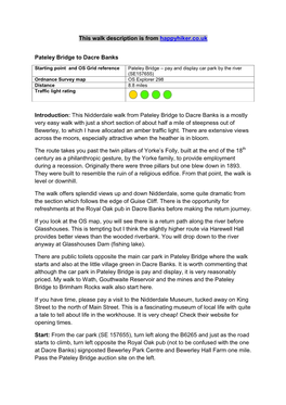 This Walk Description Is from Happyhiker.Co.Uk Pateley Bridge to Dacre Banks Introduction: This Nidderdale Walk from Pateley