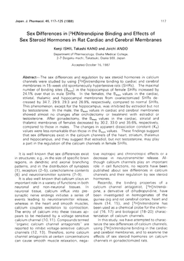 Sex Differences in [3H]Nitrendipine Binding and Effects of Sex Steroid Hormones in Rat Cardiac and Cerebral Membranes