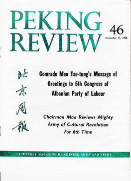 Comrade Mao Tse-Tung's Message of Greetings to 5Th Gongres$ of 4 Albanian Party of Labour
