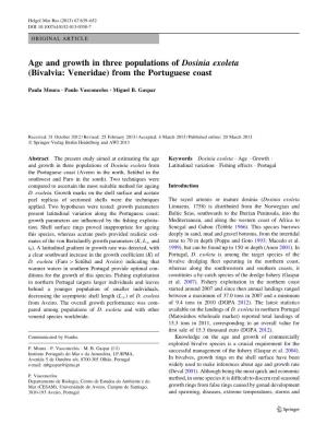 Age and Growth in Three Populations of Dosinia Exoleta (Bivalvia: Veneridae) from the Portuguese Coast