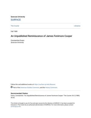 An Unpublished Reminiscence of James Fenimore Cooper