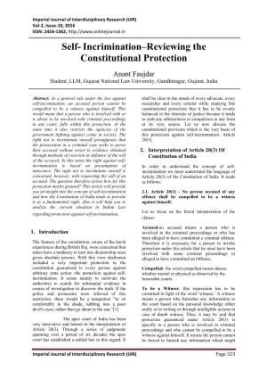 Self- Incrimination–Reviewing the Constitutional Protection