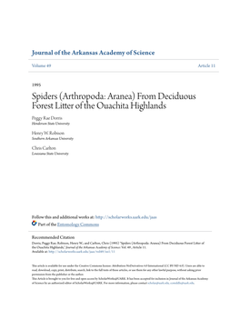 Spiders (Arthropoda: Aranea) from Deciduous Forest Litter of the Ouachita Highlands Peggy Rae Dorris Henderson State University