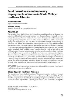 Feud Narratives: Contemporary Deployments of Kanun in Shala Valley, Northern Albania