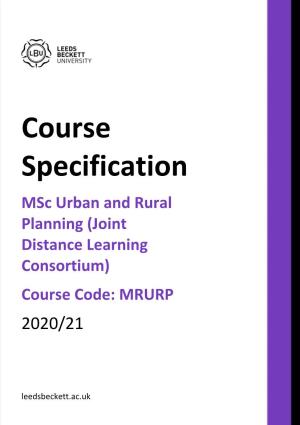 Msc Urban and Rural Planning (Joint Distance Learning Consortium) Course Code: MRURP 2020/21