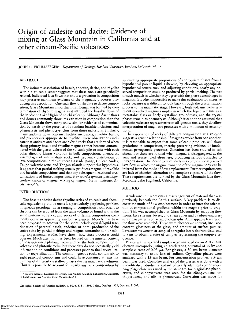 Origin of Andesite and Dacite: Evidence of Mixing at Glass Mountain in California and at Other Circum-Pacific Volcanoes