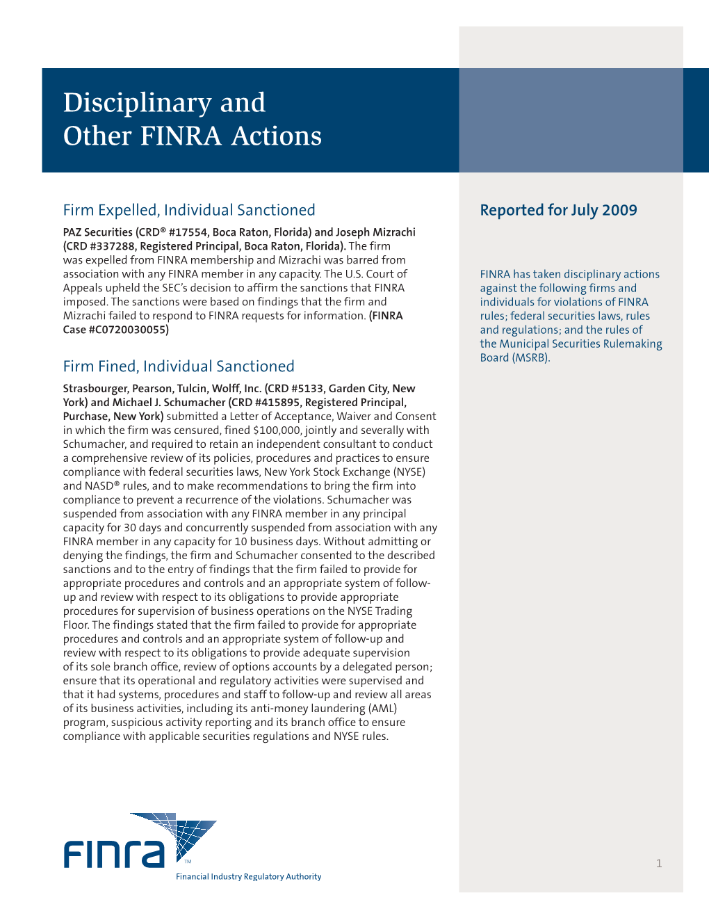 Disciplinary and Other FINRA Actions