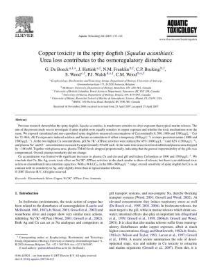 Copper Toxicity in the Spiny Dogfish