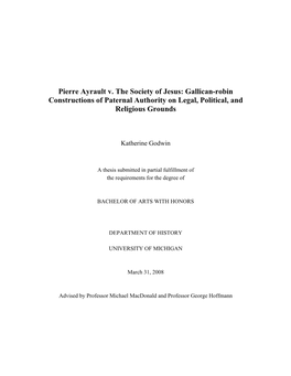 Pierre Ayrault V. the Society of Jesus: Gallican-Robin Constructions of Paternal Authority on Legal, Political, and Religious Grounds