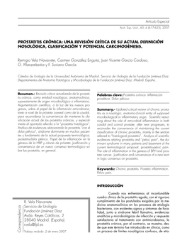 Prostatitis Crónica: Una Revisión Crítica De Su Actual Definición Nosológica, Clasificación Y Potencial Carcinogénesis