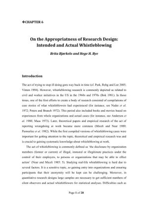 On the Appropriatness of Research Design: Intended and Actual Whistleblowing