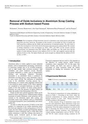 Removal of Oxide Inclusions in Aluminium Scrap Casting Process with Sodium Based Fluxes