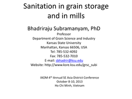 Sanitation in Grain Storage and in Mills