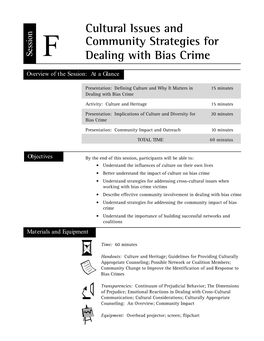 Cultural Issues and Community Strategies for Dealing with Bias Crime