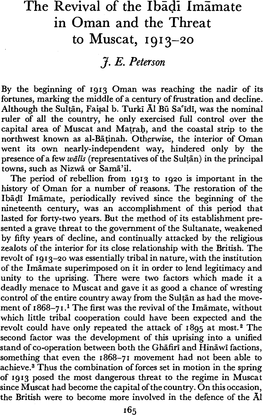 The Revival of the Ibadi Imamate in Oman and the Threat to Muscat, 1913-20 J