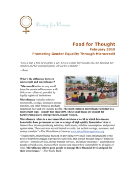 Food for Thought February 2010 Promoting Gender Equality Through Microcredit