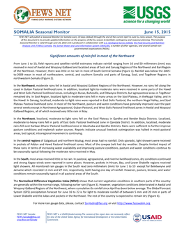 Somalia Seasonal Monitor, June 15, 2015