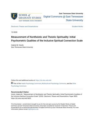 Measurement of Nontheistic and Theistic Spirituality: Initial Psychometric Qualities of the Inclusive Spiritual Connection Scale