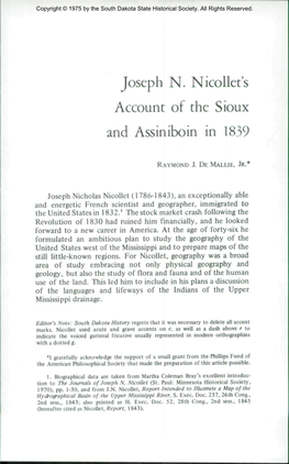 Joseph N. Nicollets Account of the Sioux and Assiniboin in 1839