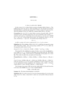 1. Basic Ramification Theory in This Section L/K Is a Nite Galois Extension of Number Elds of Degree N