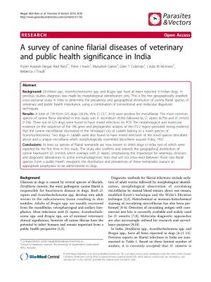 A Survey of Canine Filarial Diseases of Veterinary and Public Health Significance in India