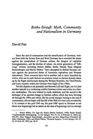 Botho Straufi: Myth, Community and Nationalism in Germany David