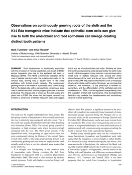 Observations on Continuously Growing Roots of the Sloth and the K14-Eda