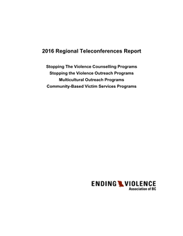 EVA BC Regional Teleconferences Report 2016