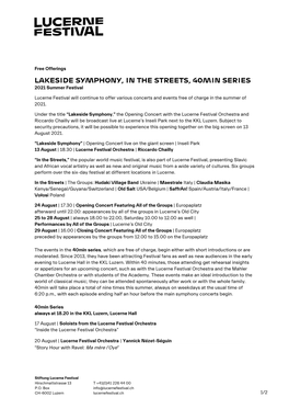 LAKESIDE SYMPHONY, in the STREETS, 40MIN SERIES 2021 Summer Festival