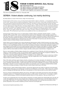 SERBIA: Violent Attacks Continuing, but Mainly Declining